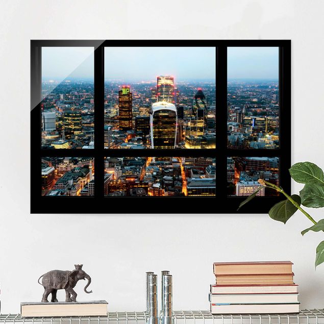 Tableaux en verre Londres Vue de fenêtre - Skyline illuminée de Londres