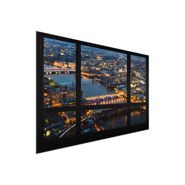 Tableaux en verre architecture & skyline Vue de fenêtre de la Silhouette urbaine de Londres avec le pont