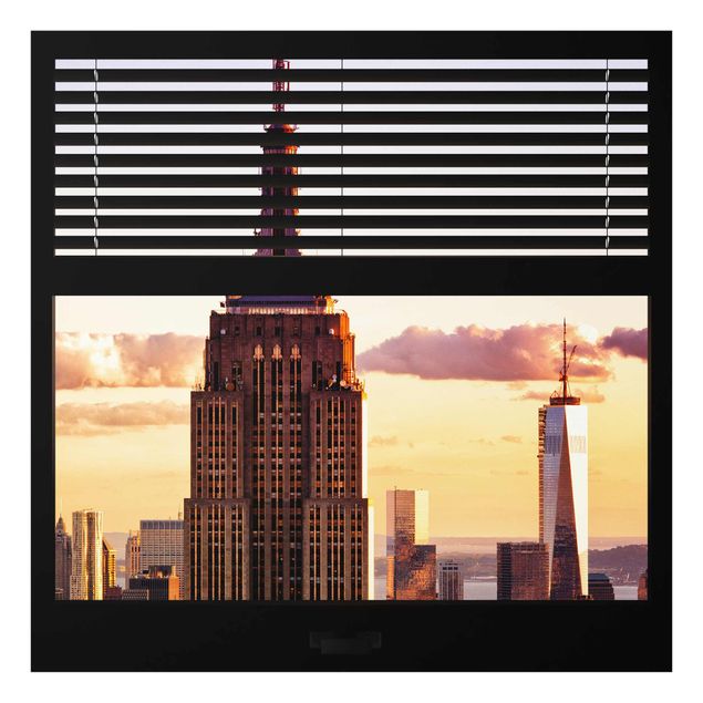 Tableaux moderne Vue d'une fenêtre avec rideau - Empire State Building New York