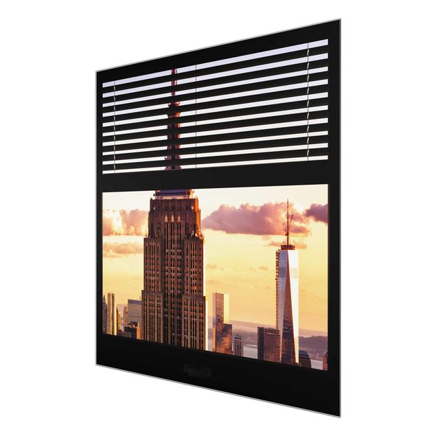 Tableau de ville Vue d'une fenêtre avec rideau - Empire State Building New York