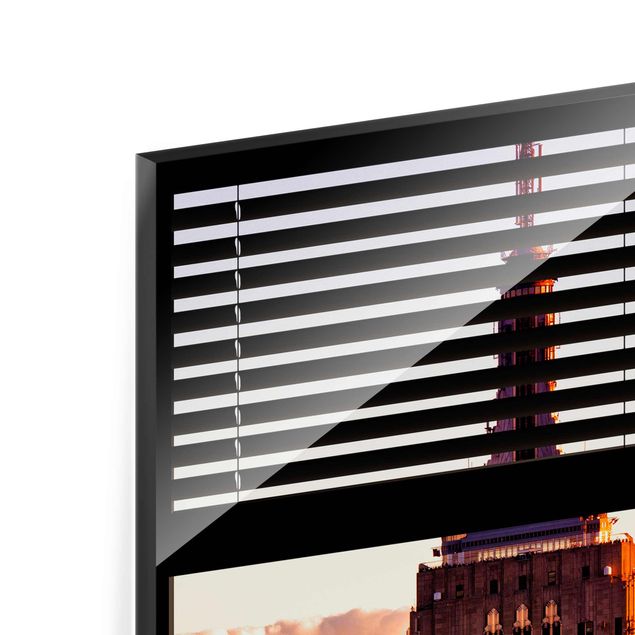 Tableaux en verre magnétique Vue d'une fenêtre avec rideau - Empire State Building New York