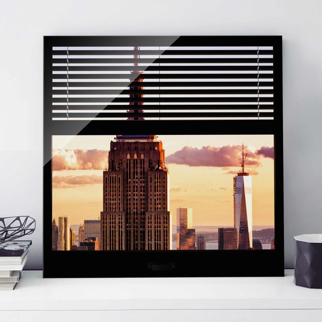 Déco mur cuisine Vue d'une fenêtre avec rideau - Empire State Building New York