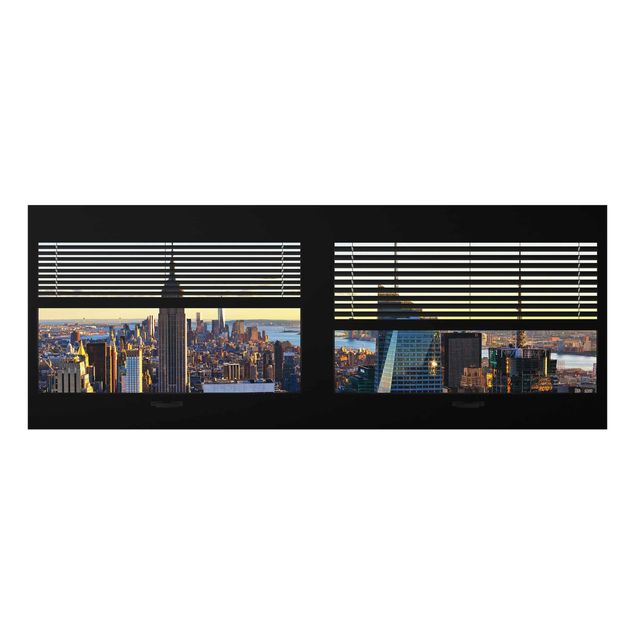 Tableaux modernes Vue de la fenêtre avec rideaux - Manhattan Evening