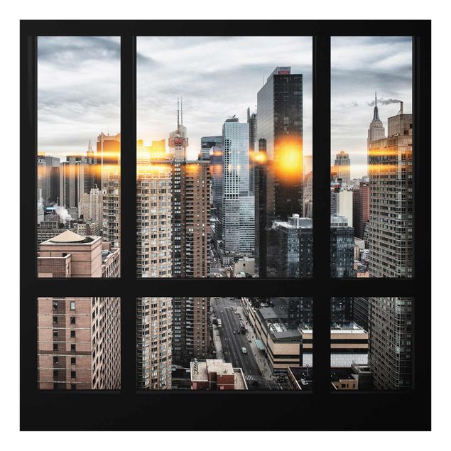 Tableaux modernes Fenêtres donnant sur New York avec reflet du soleil