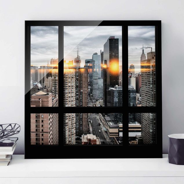 Décorations cuisine Fenêtres donnant sur New York avec reflet du soleil
