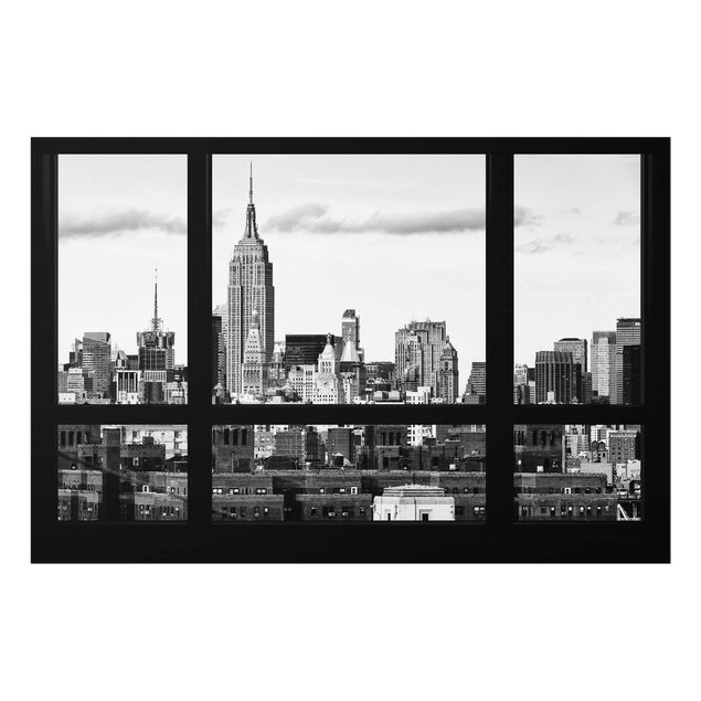 Tableaux en verre noir et blanc Fenêtre Manhattan Skyline noir et blanc