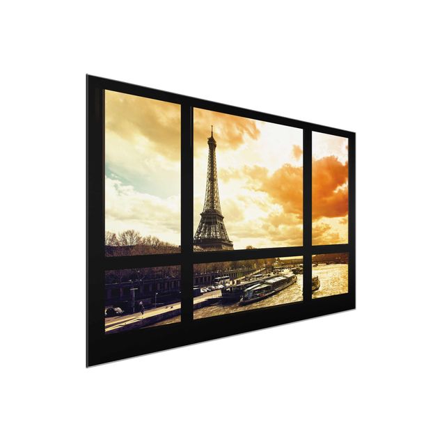 Tableaux en verre coucher de soleil Vue de fenêtre - Coucher de soleil Paris Tour Eiffel
