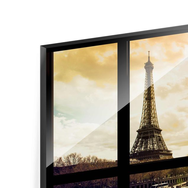 Tableaux muraux Vue de fenêtre - Coucher de soleil Paris Tour Eiffel