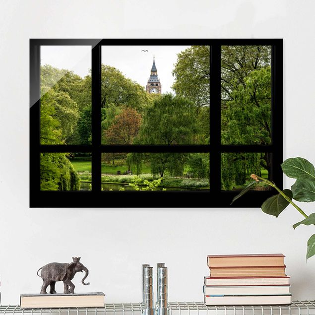 Tableaux en verre Londres Fenêtre donnant sur le parc St. James et sur Big Ben