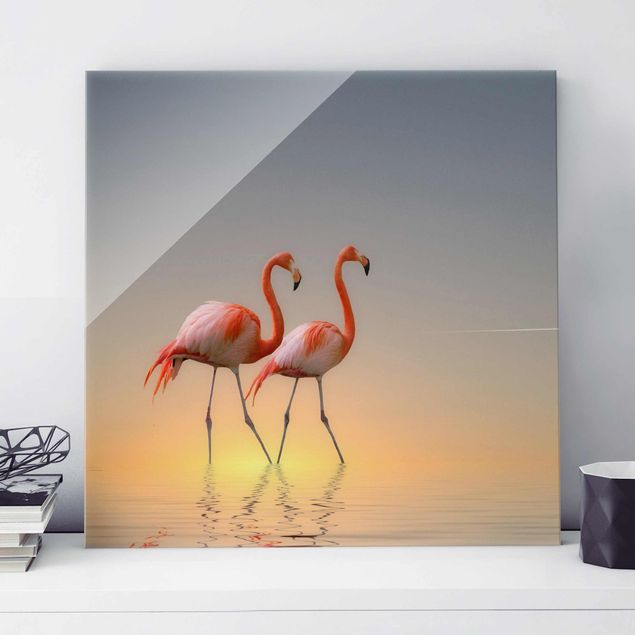 Tableau en verre - Flamingo Love