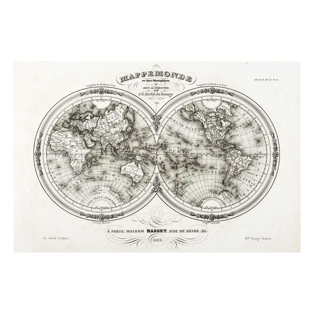 Tableaux noir et blanc Carte du monde - Carte française de la région du Cap de 1848