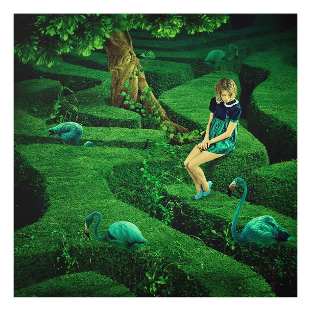 Tableau couleur vert Femme dans un labyrinthe