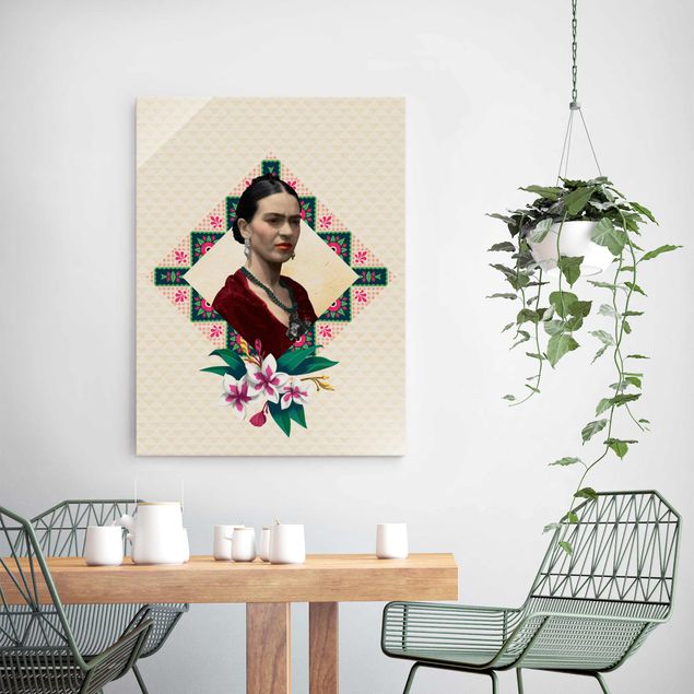 Tableau moderne Frida Kahlo - Fleurs et géométrie