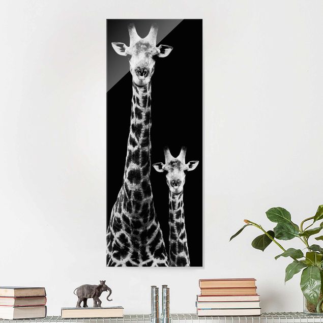 Tableau girafe Duo de girafes noir et blanc