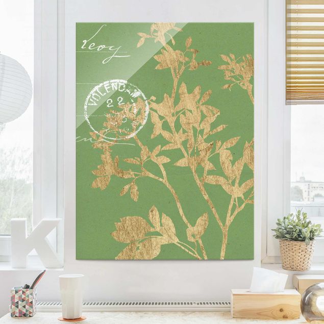 Tableaux en verre fleurs Golden Leaves On Lind II