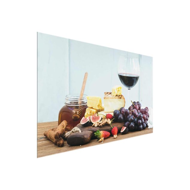 Tableaux en verre magnétique Fromage et vin