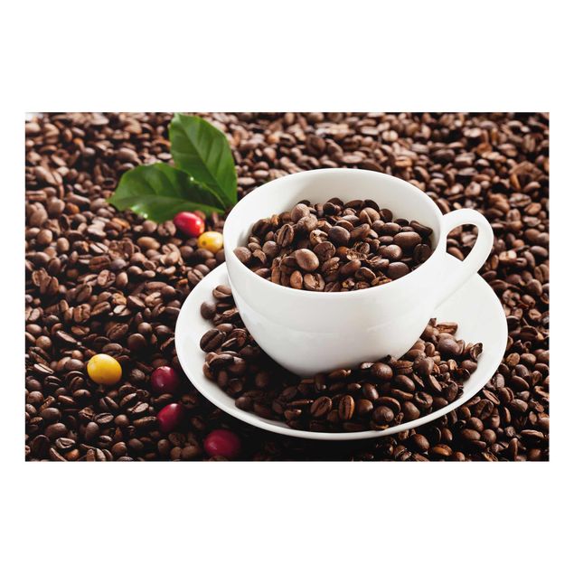 Tableaux muraux Tasse à café avec grains de café torréfiés