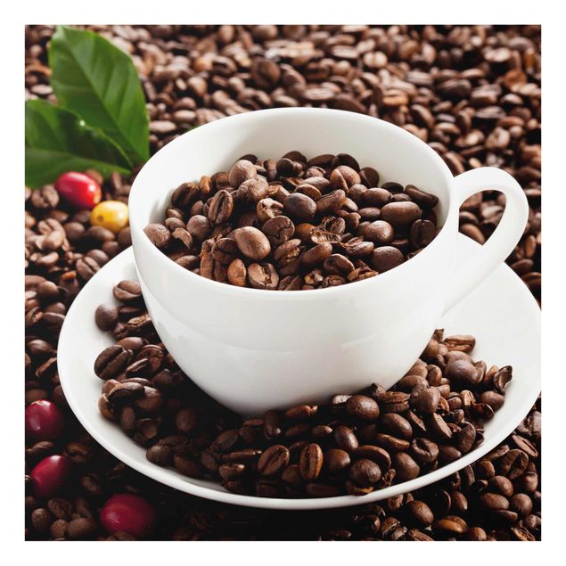 Tableaux muraux Tasse à café avec grains de café torréfiés