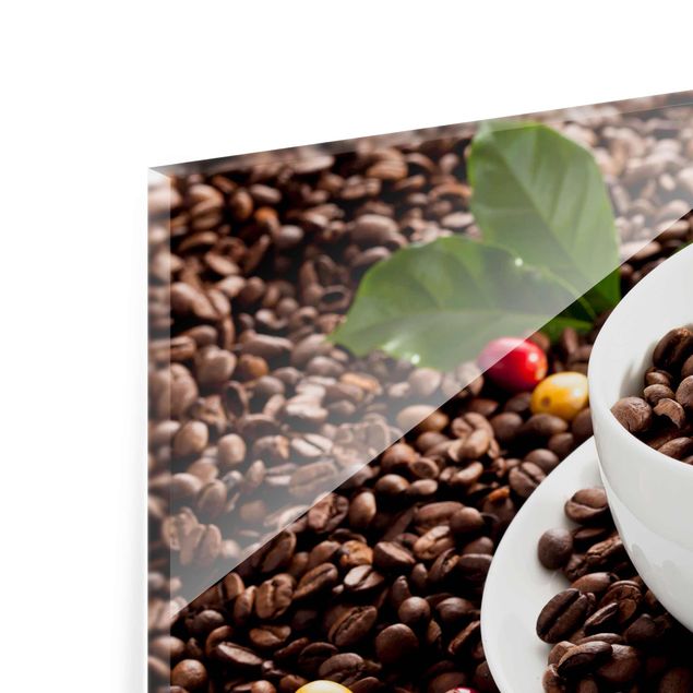 Tableau en verre - Coffee Cup With Roasted Coffee Beans