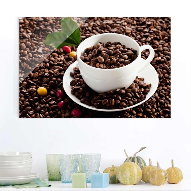 Déco mur cuisine Tasse à café avec grains de café torréfiés