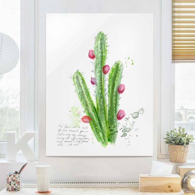 Tableaux en verre fleurs Cactus avec verset biblique II