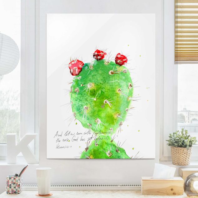Tableaux en verre fleurs Cactus avec verset biblique IV