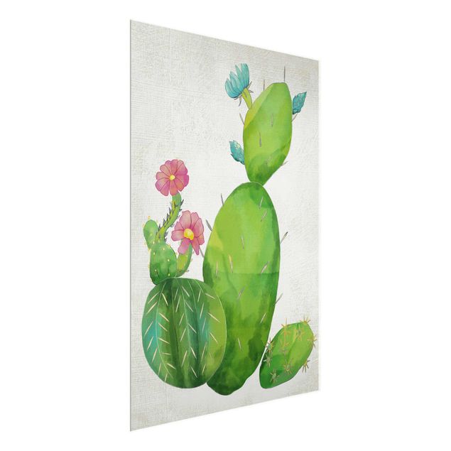 Tableaux fleurs Famille de cactus en rose et turquoise