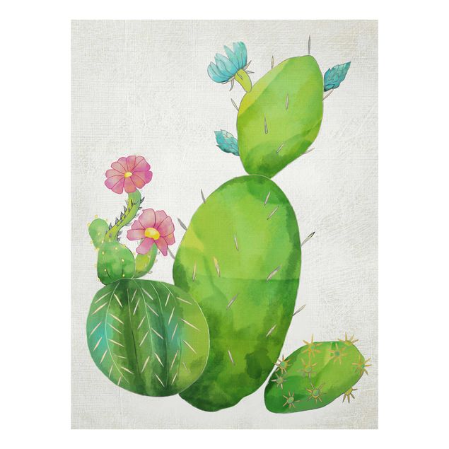 Tableaux verts Famille de cactus en rose et turquoise
