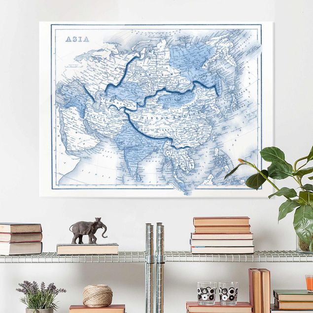 Tableaux en verre mappemonde Carte dans les tons bleus - Asie