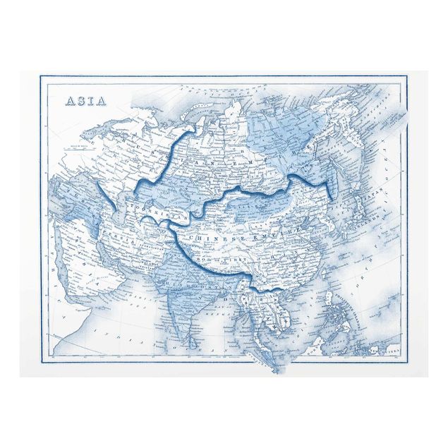Tableau deco bleu Carte dans les tons bleus - Asie