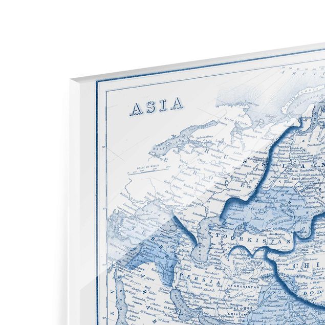 Tableaux en verre magnétique Carte dans les tons bleus - Asie