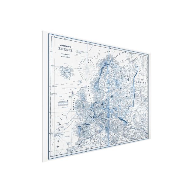 Tableau vintage Carte dans les tons bleus - Europe