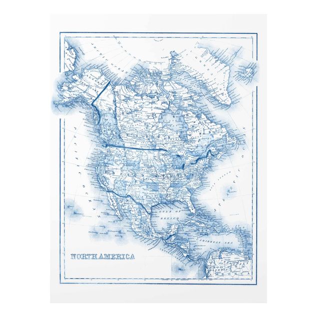 Tableau deco bleu Carte dans les tons bleus - Amérique du Nord