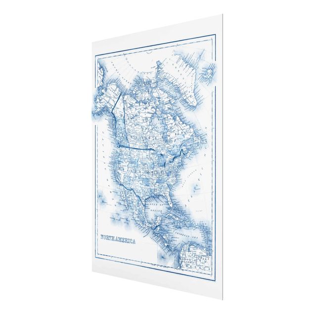Tableaux muraux Carte dans les tons bleus - Amérique du Nord