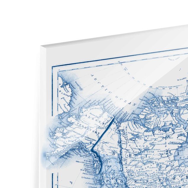 Tableaux en verre magnétique Carte dans les tons bleus - Amérique du Nord