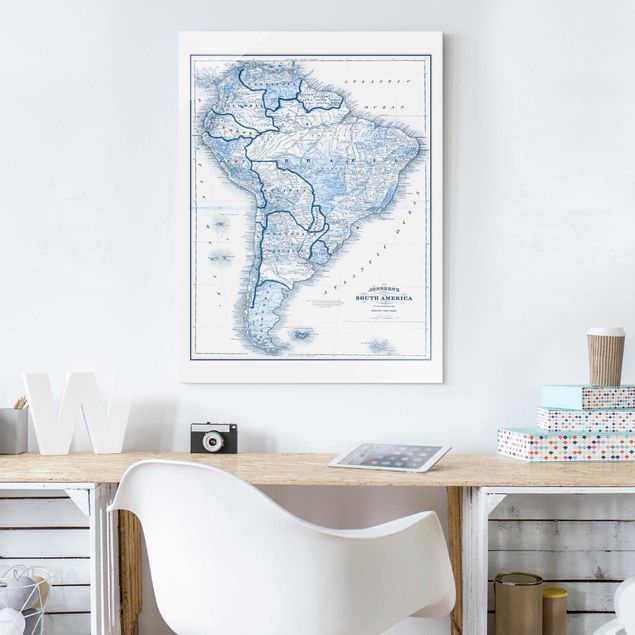 Tableau moderne Carte dans les tons bleus - Amérique du Sud