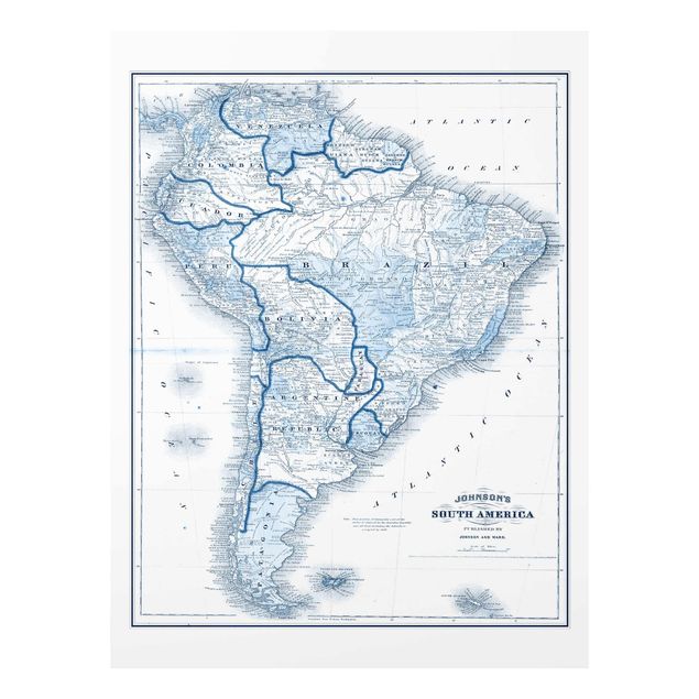 Tableau ton bleu Carte dans les tons bleus - Amérique du Sud