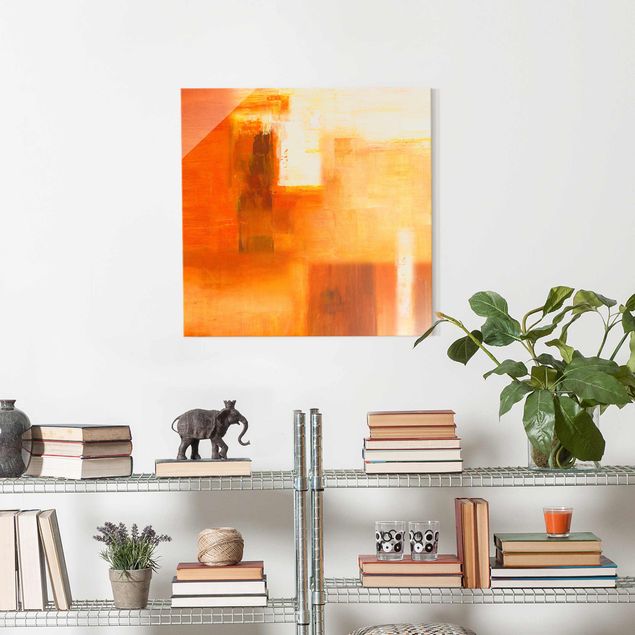 Tableaux en verre abstraits Petra Schüßler - Composition en orange et marron 02
