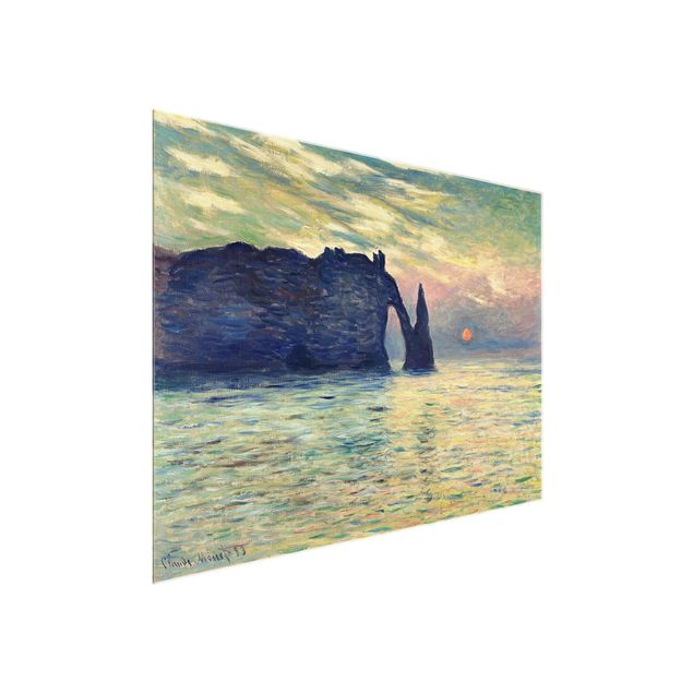 Tableaux en verre coucher de soleil Claude Monet - La falaise, Étretat, coucher de soleil