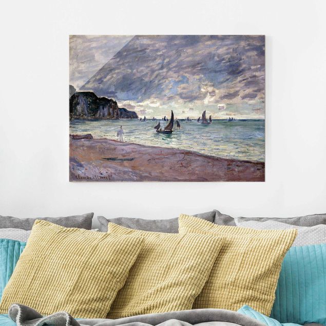 Tableau paysage Claude Monet - Bateaux de pêche devant la plage et les falaises de Pourville