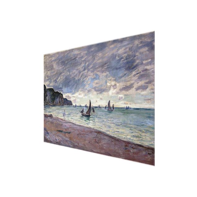Tableaux plage Claude Monet - Bateaux de pêche devant la plage et les falaises de Pourville