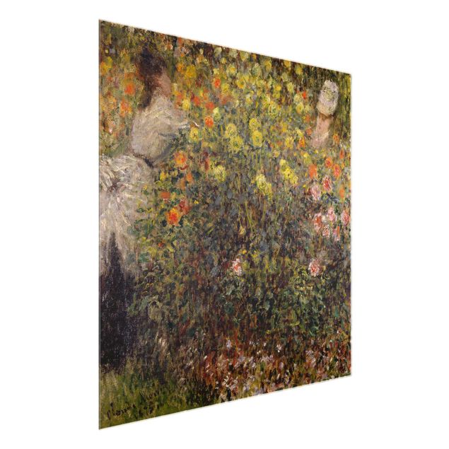 Tableaux en verre fleurs Claude Monet - Deux dames dans un jardin fleuri