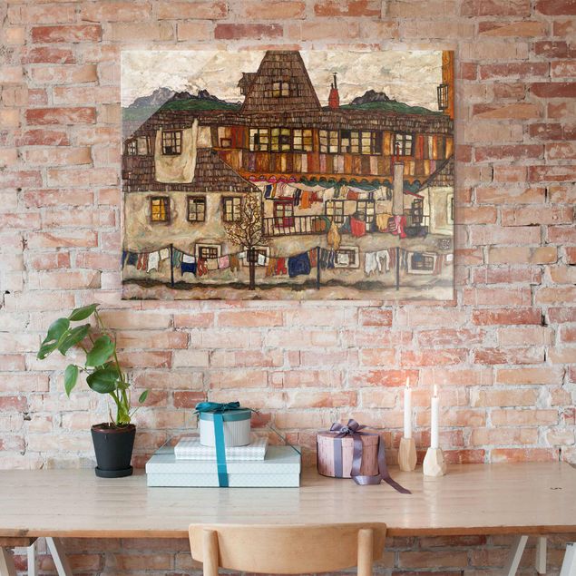 Décoration artistique Egon Schiele - Maison avec linge en train de sécher