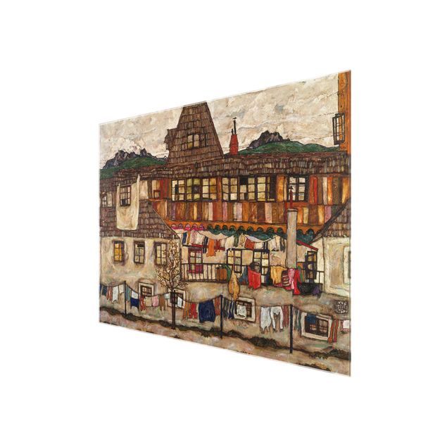 Tableau de ville Egon Schiele - Maison avec linge en train de sécher
