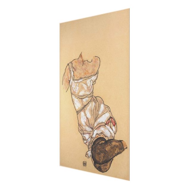Tableau portraits Egon Schiele - Torse de femme en sous-vêtements et bas noirs