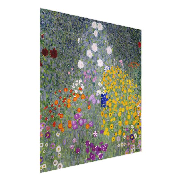 Tableaux en verre fleurs Gustav Klimt - Jardin de cottage