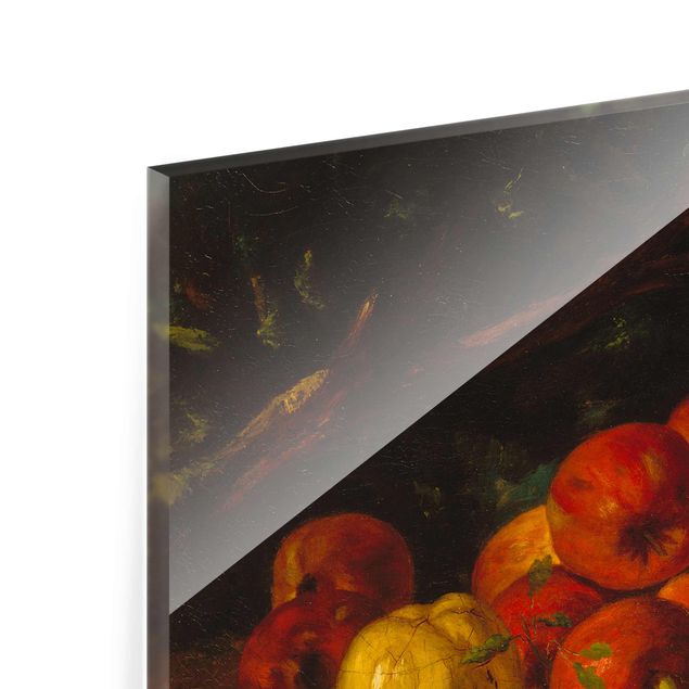 Tableaux en verre magnétique Gustave Courbet - Des pommes rouges au pied d'un arbre