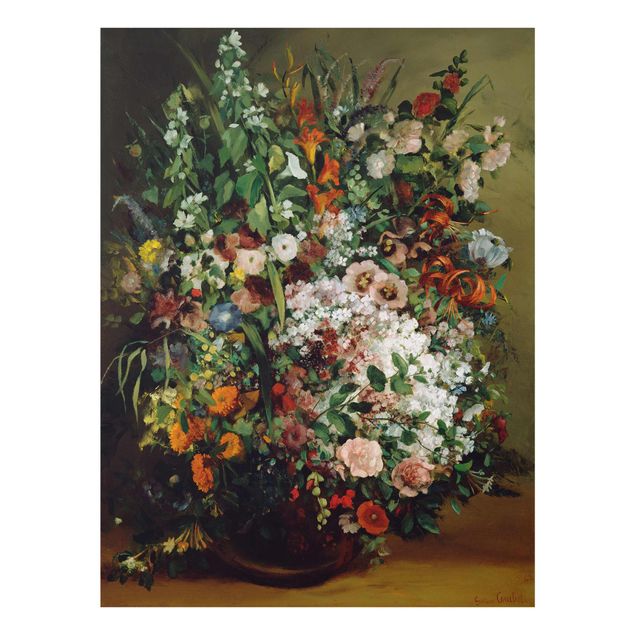 Tableaux en verre fleurs Gustave Courbet - Bouquet de fleurs dans un vase