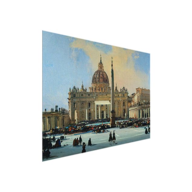 Tableau moderne Ippolito Caffi - Bénédiction du pape sur la place Saint-Pierre à Rome