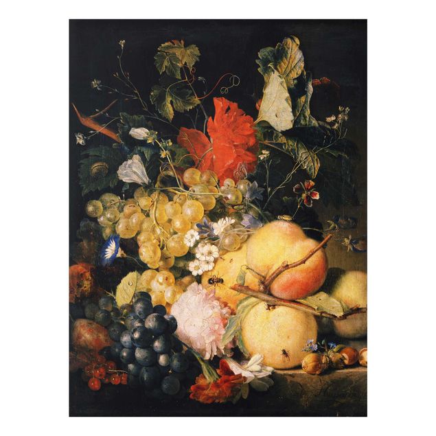 Tableau jaune Jan van Huysum - Fruits, fleurs et insectes